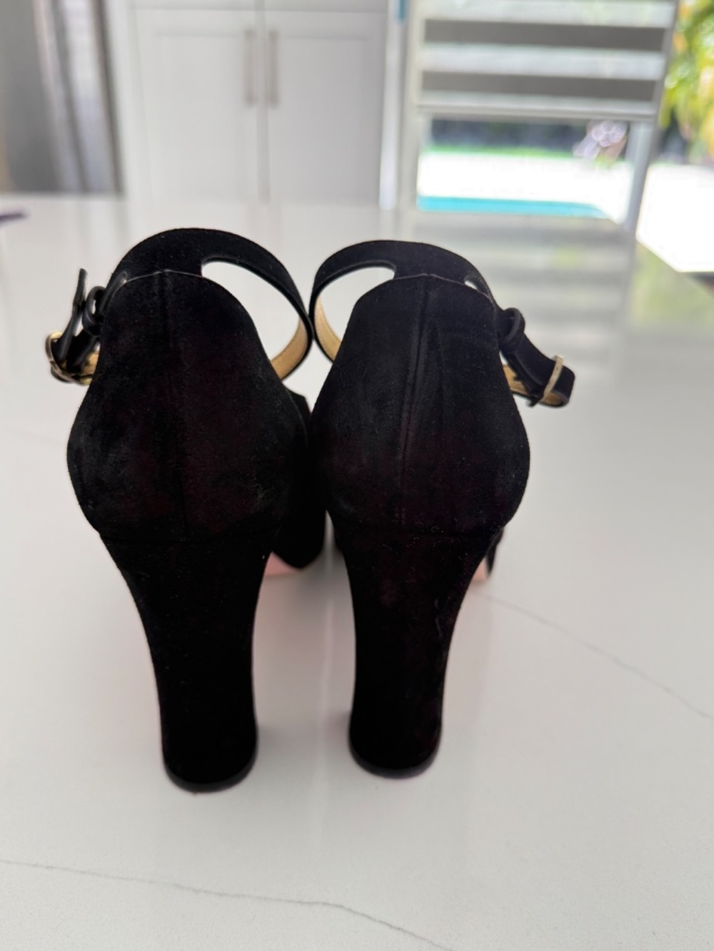 Chanel Suede Pearl Shamrock CC Heeled Sandals Black Heels Sz 40 - Picture 3 of 10